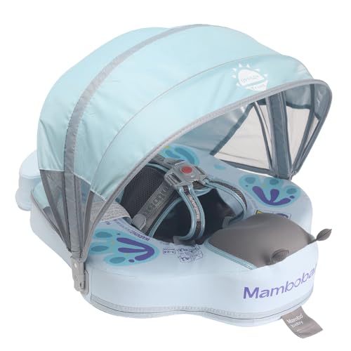 Mambobaby Schwimmring Baby mit Sonnendach, Nicht Aufblasbarer Schwimmhilfe Weiches Wasserdichtes Schwimmreifen komfortabel Baby Float Perfekt Schwimmtrainer für Kinder 3-24 Monate