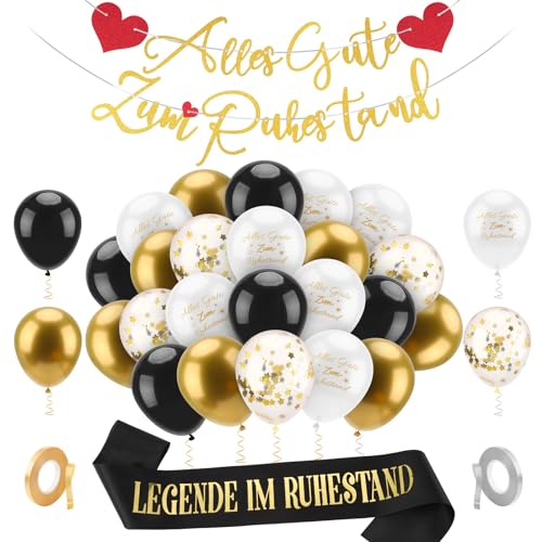 Livdouyu Rente Deko, Ruhestand Deko, Luftballons Ruhestand, Alles Gute Zum Ruhestand Banner, Endlich Rentner Schärpe, Ruhestand Girlande, Feierabend Deko für Pension Renteneintritt Abschied Party