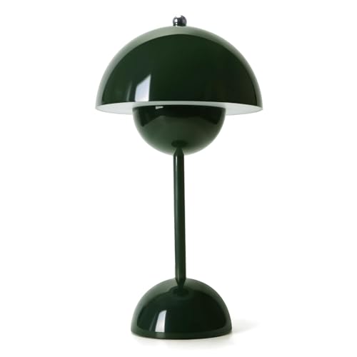 LED Flowerpot Tischlampe Kabellos Akku Pilz Lampe, Modern Macaron Lampe Retro Touch Dimmbar Tischleuchte mit 3 Farben Nachttischlampe für BüRo,Bars,Wohnzimmer,Schlafzimmer (Grün)