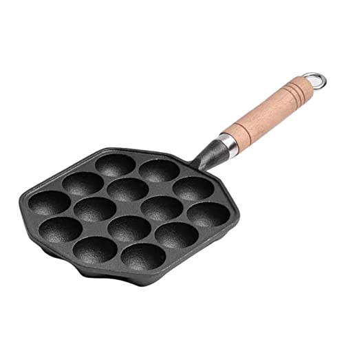 Takoyaki Octopus Pan, Takoyaki-Maker, Antihaftbeschichtete Takoyaki-Grillpfanne mit Abnehmbarem Griff, 14-Loch-Eisen-Oktopus-Fleischbällchen-Formen-Maker für das Backen von Pfannkuchen zu Hause