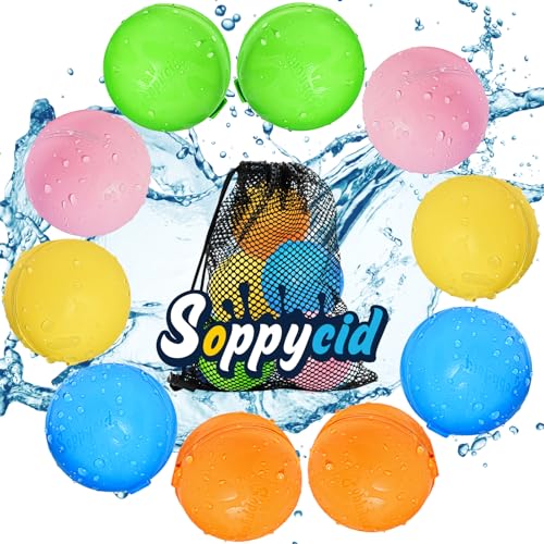 SOPPYCID Wiederverwendbare Wasserballons Outdoor-Spielzeug, Silikon-freie Quick Fill Set, Pool Spielzeug, Strandspielzeug, Garten Spielzeug, Geeignet für 3-jährige Jungen und Mädchen（10PCS）