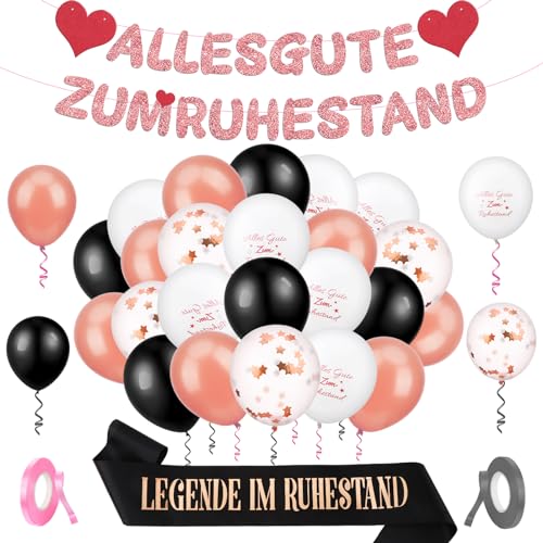 Livdouyu Rente Deko, Ruhestand Deko, Roségold Luftballons Ruhestand, Alles Gute Zum Ruhestand Banner, Ruhestand Girlande, Endlich Rentner Schärpe, Feierabend Deko für Renteneintritt Abschied Party