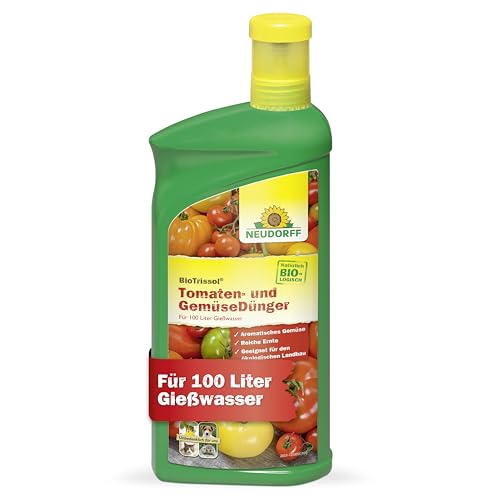 Neudorff BioTrissol Tomaten- und GemüseDünger - Organischer Bio-Dünger für aromatische Tomaten und Gemüse in Balkonkasten, Kübel und Beet, 1 Liter, Grün