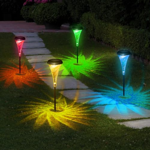 Joltix Solarlampen für Außen Garten, 4 Stück Solarlampe,Gartenfackeln für Außen 2 Beleuchtungsmodi Warmweiß und RGB.IP65 Wasserdichte Solarlampe für außen, Rasen, Garten，Hof und Weg.