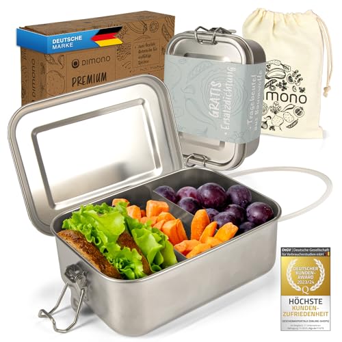 Dimono® Lunchbox Brotdose 850ml Auslaufsichere Bento-Box Brotzeit-Dose aus Edelstahl; Wasserdichte Nachhaltige Dose mit Fächer & Dichtungen