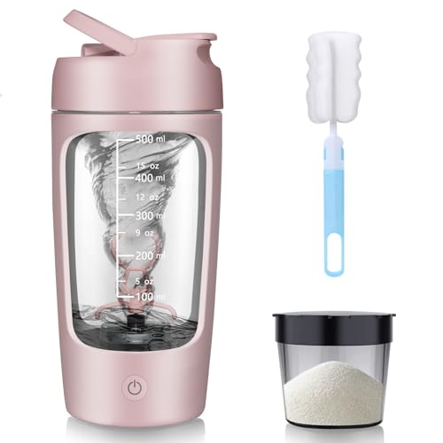 SOARFLY Shaker Elektrisch Shaker mit Pulverfach 650ML, Shaker Proteinshake USB Wiederaufladbar, Protein Mixer Shaker für Proteinshake und Milch Shake, Elektrischer Eiweiß Shaker, BPA-frei, Rosa