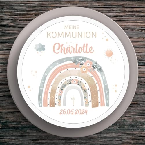 Tortenaufleger Kommunion Regenbogen #1 Name & Datum (20cm)