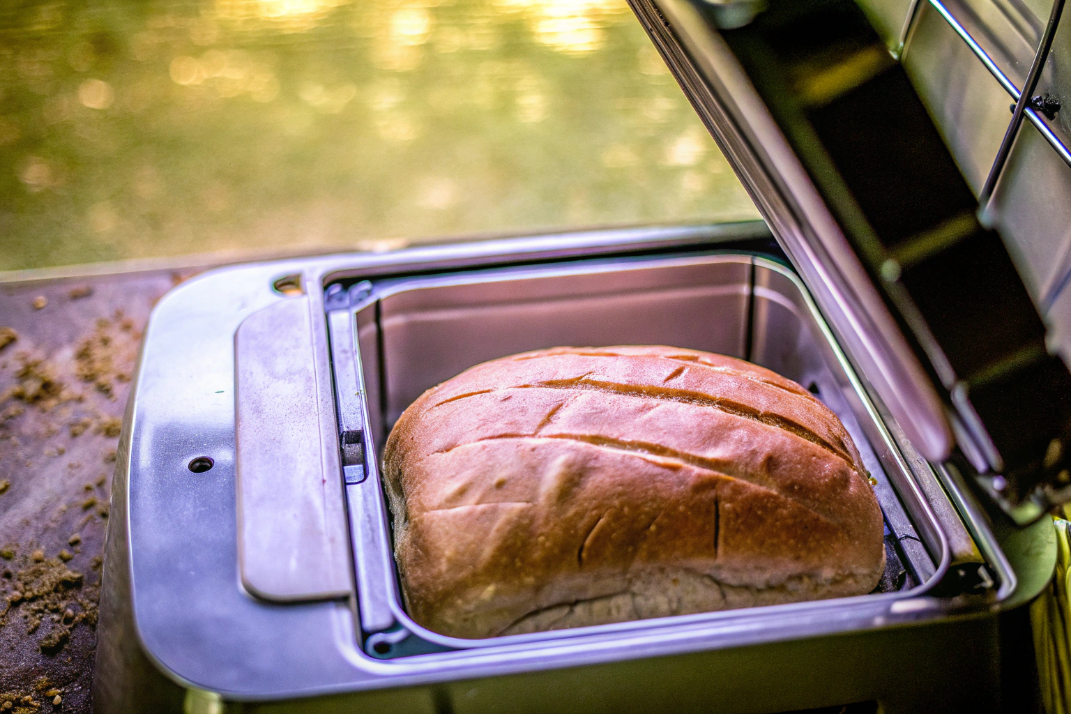 Brotmaschine schneidet Brot