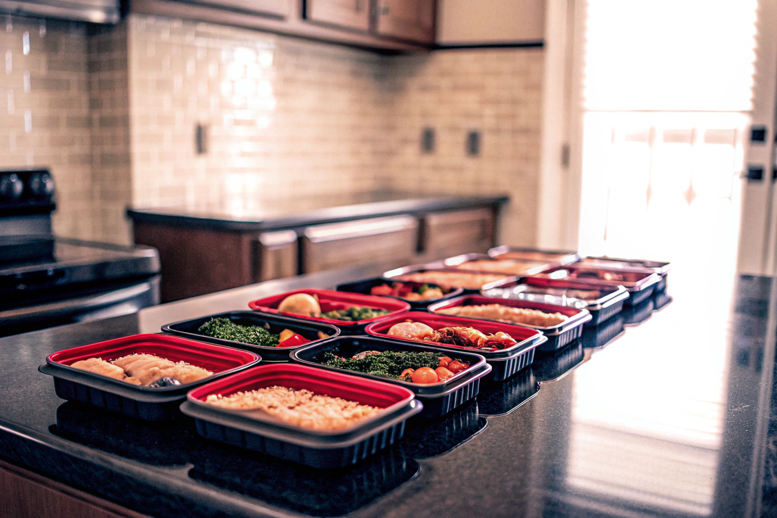 Organisierte Küche mit Meal Prep-Behältern