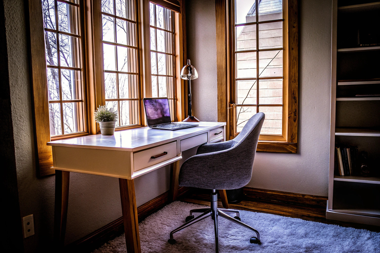 Moderner Eckschreibtisch in einem Arbeitszimmer