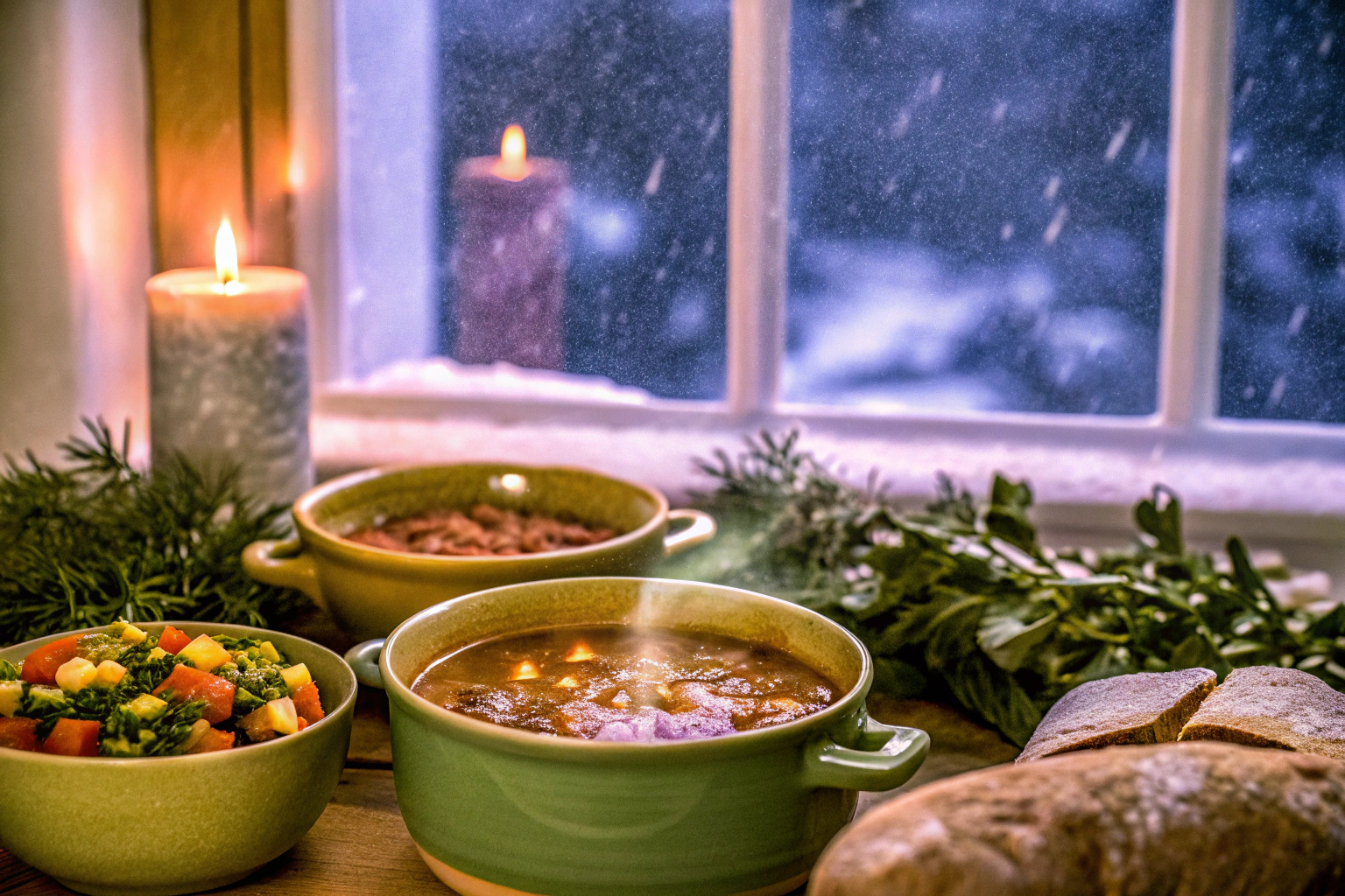 Winterliche Gerichte auf einem Tisch