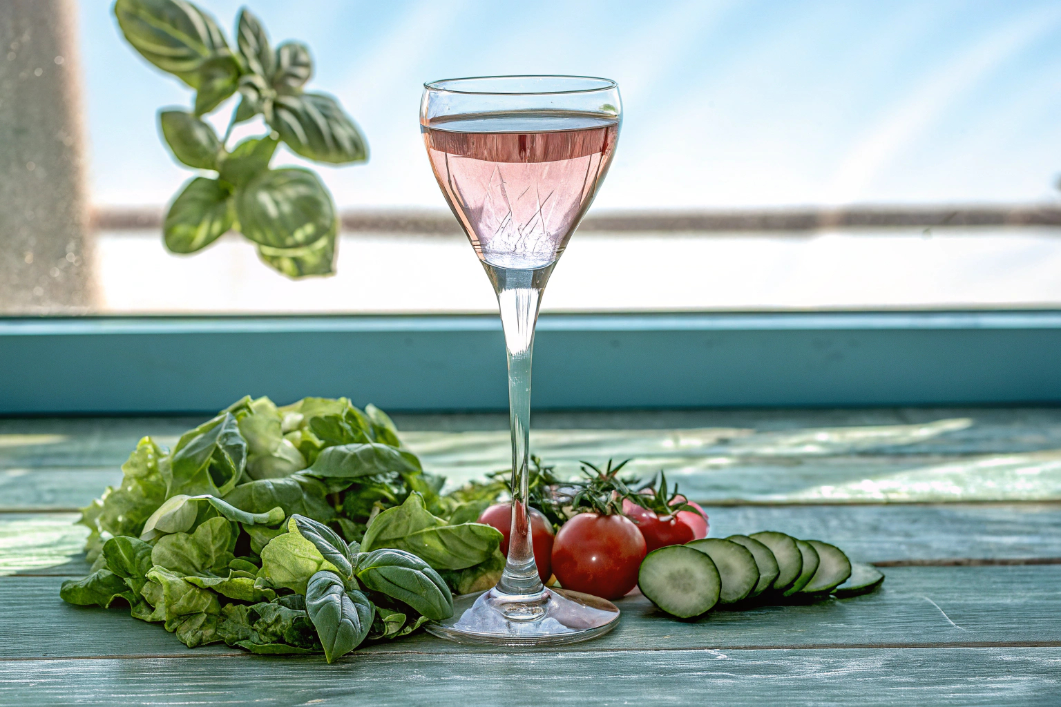 Roséwein und Salat