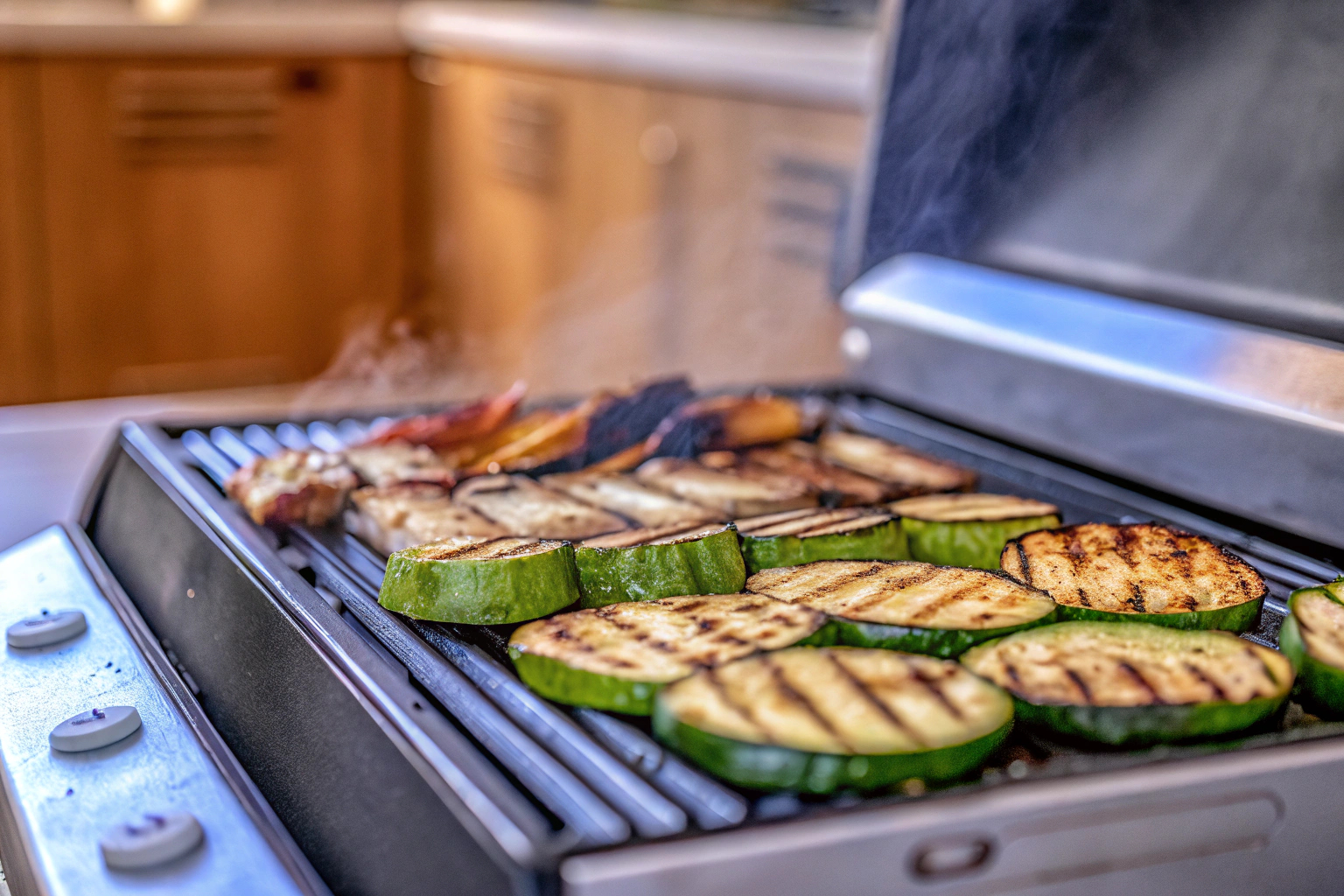 Kontaktgrill mit gegrilltem Essen