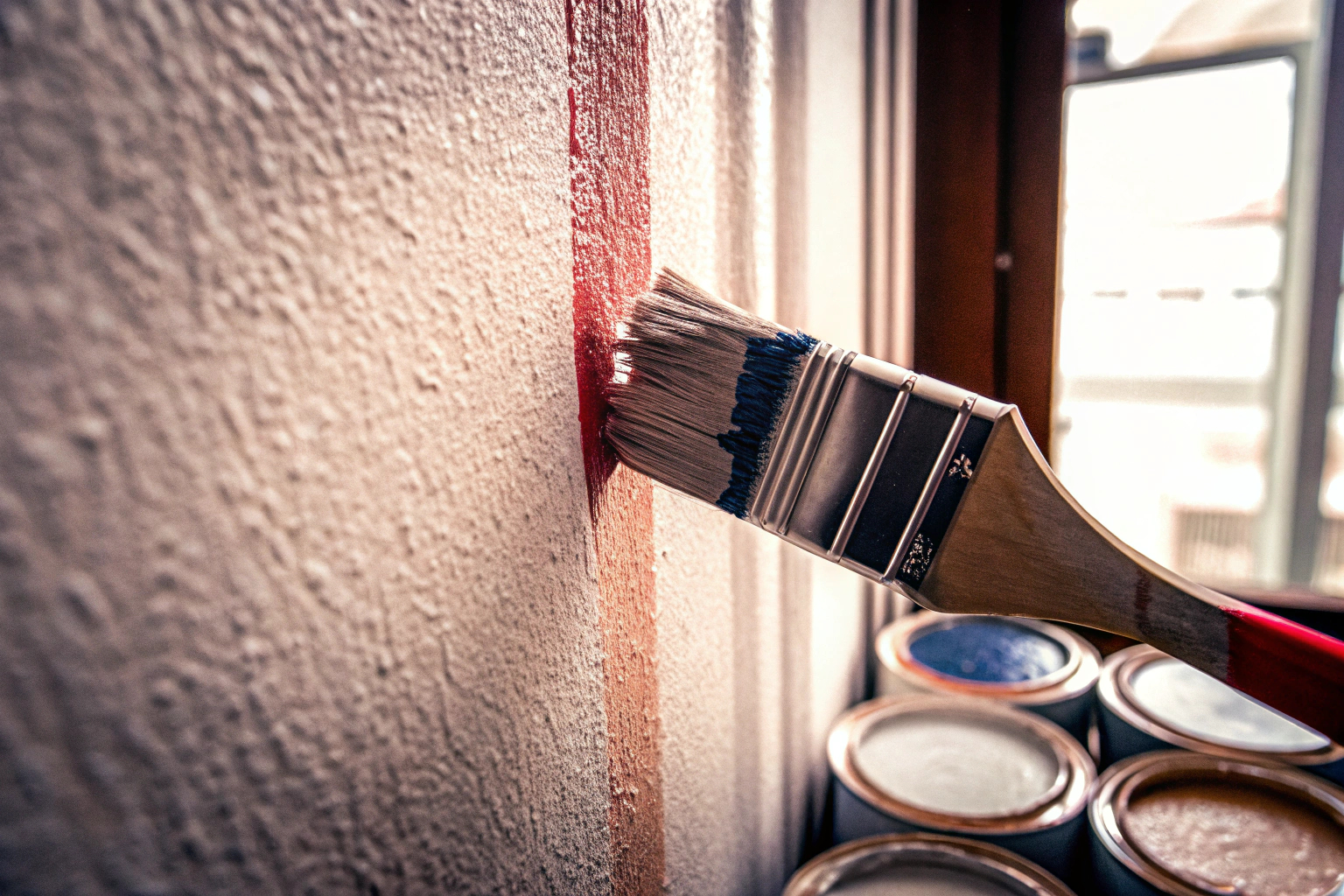 Handwerker streicht Wand