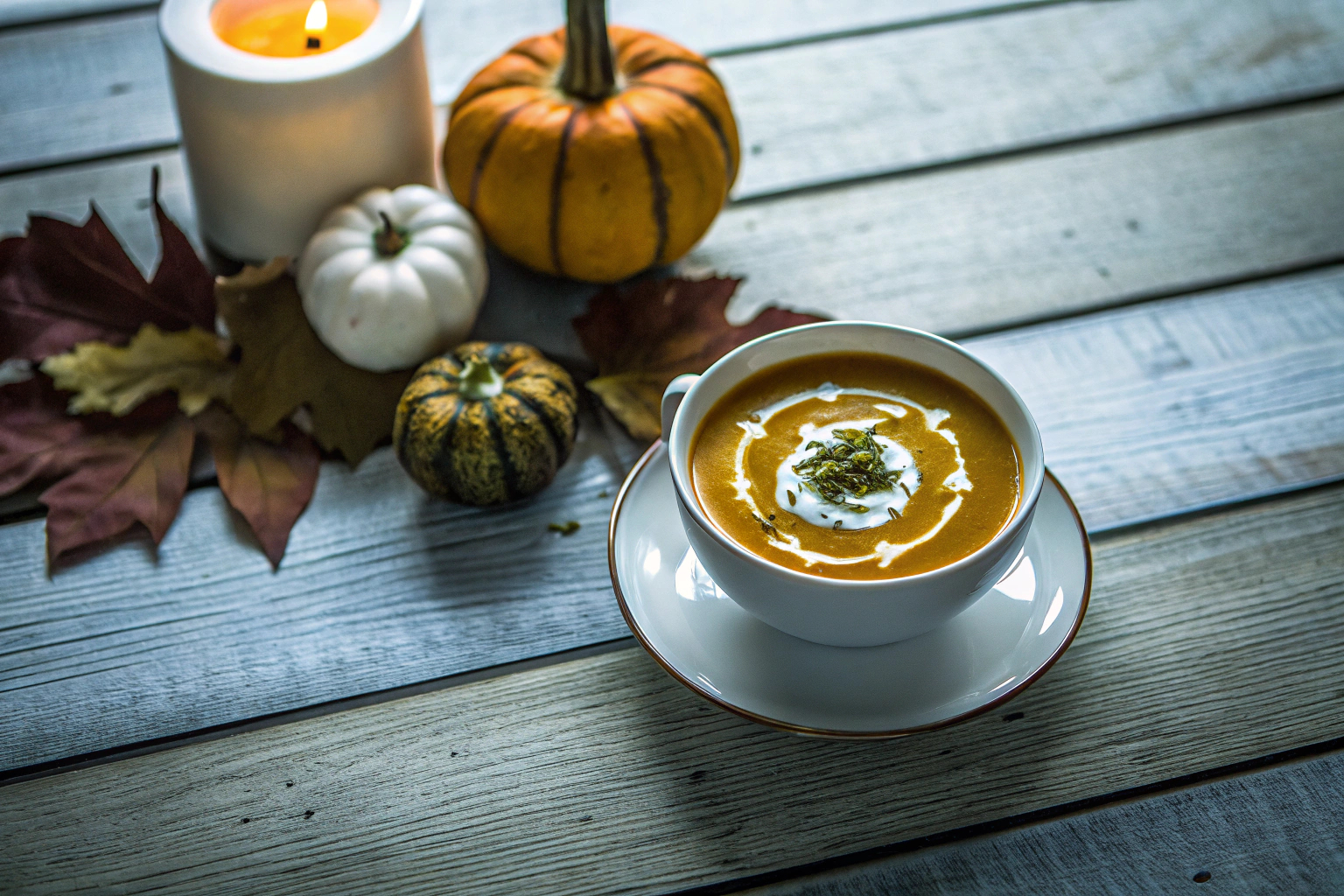 Herbstlicher Tisch mit Kürbisgerichten