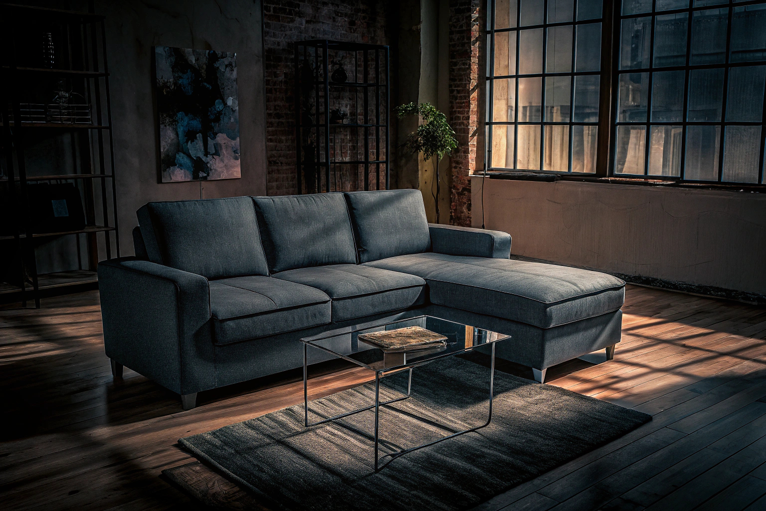 L-förmige Couch in modernem Wohnzimmer