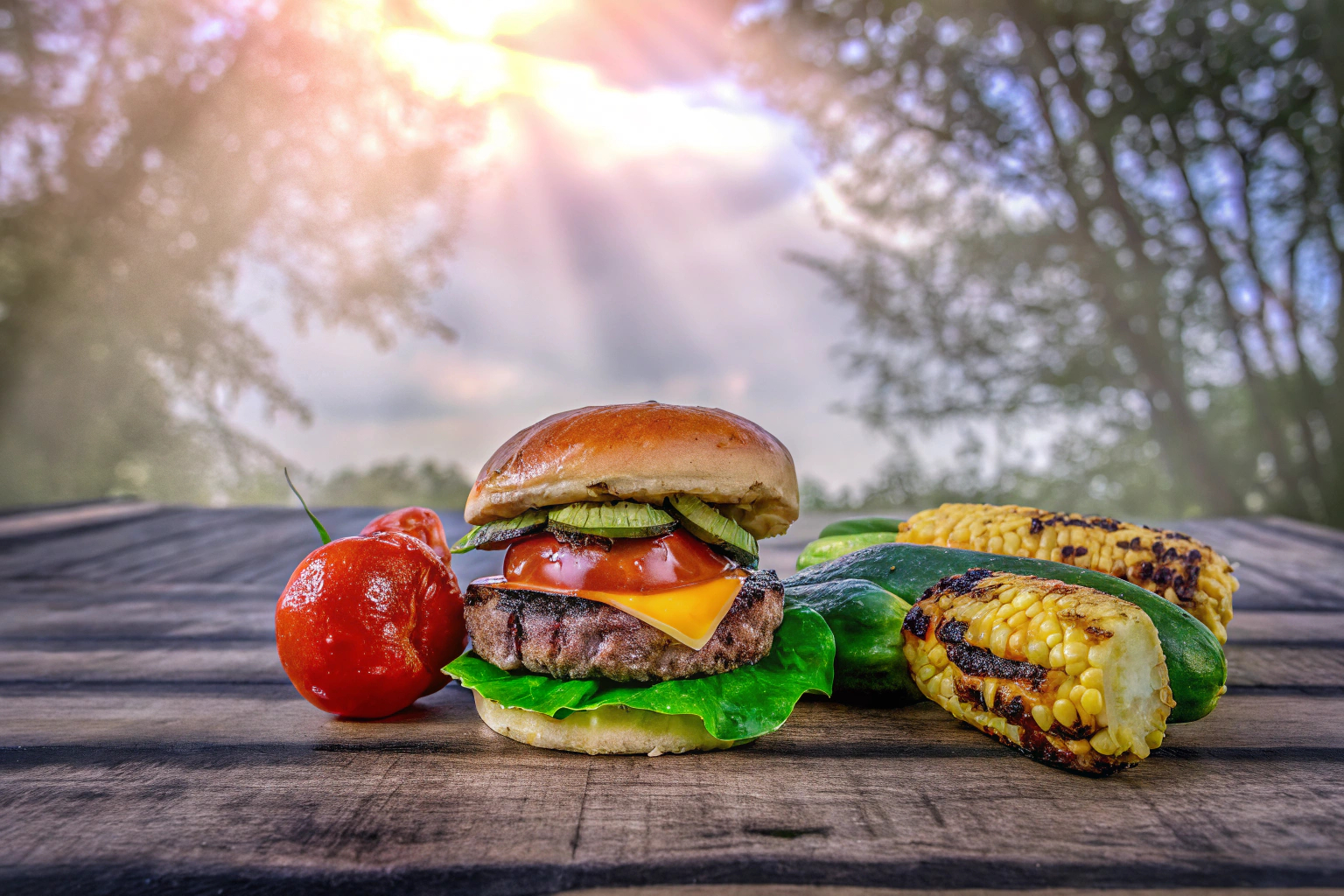 Burger und gegrilltes Gemüse