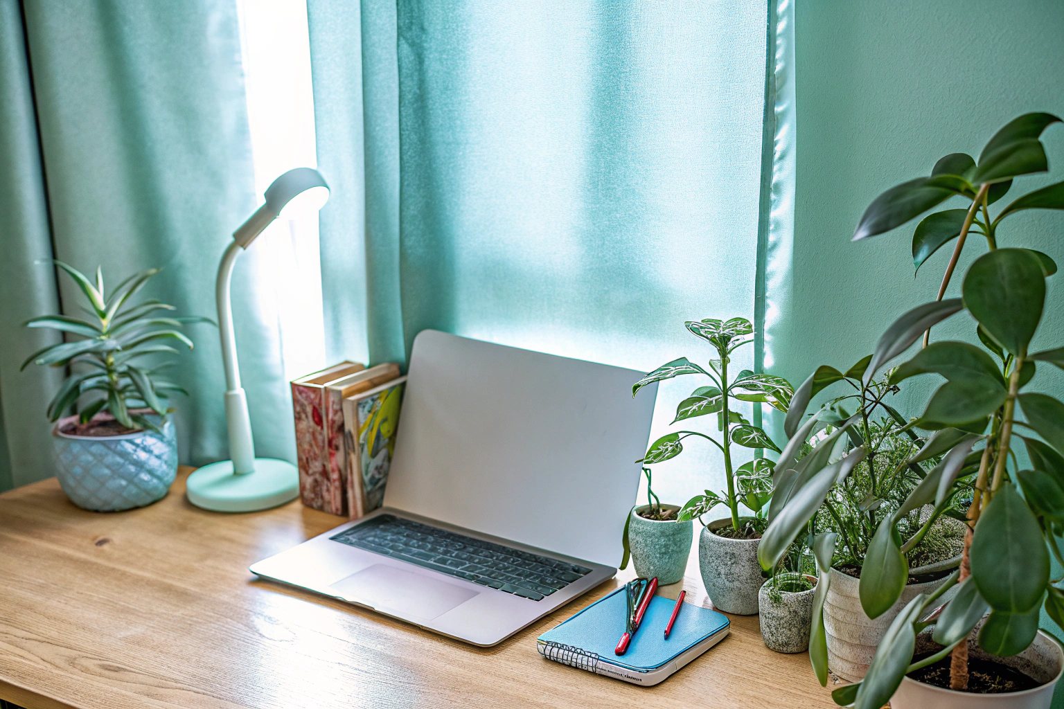 Dekorierter Schreibtisch im Home Office