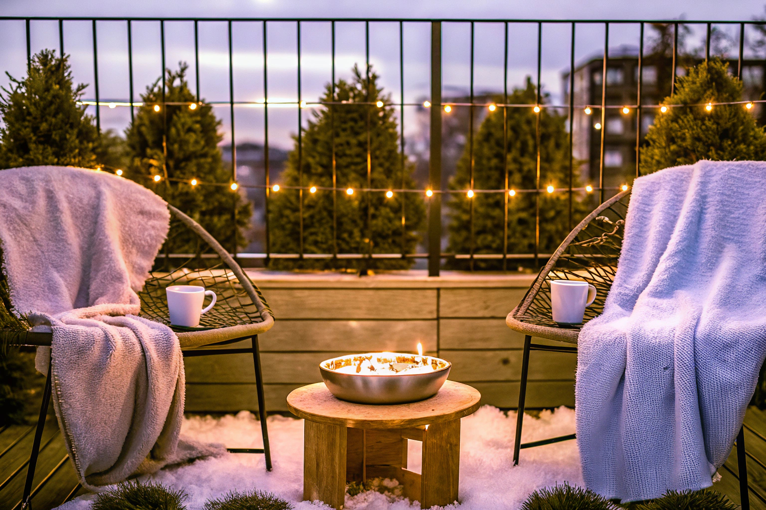 Tischkamin auf Balkon