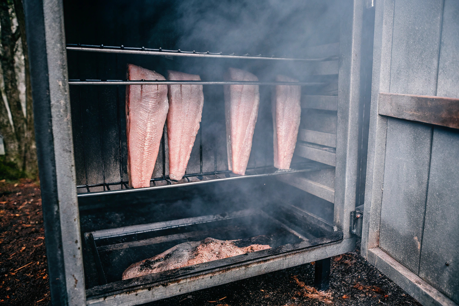 Traditioneller Räucherofen mit Lachs