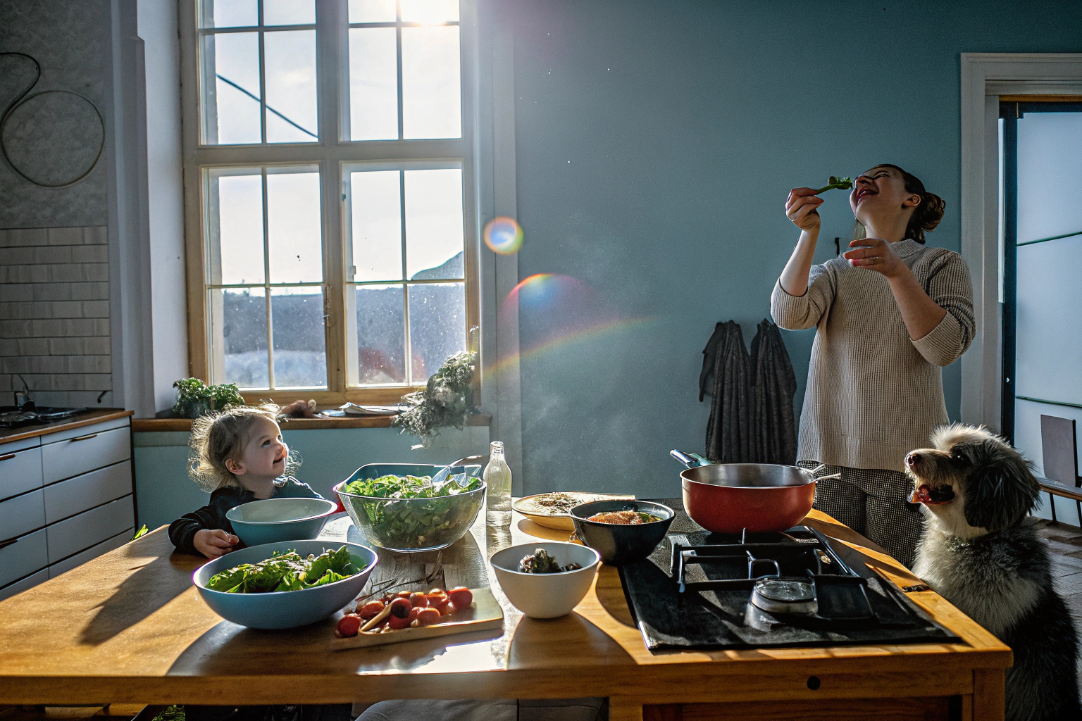 Familie kocht gemeinsam