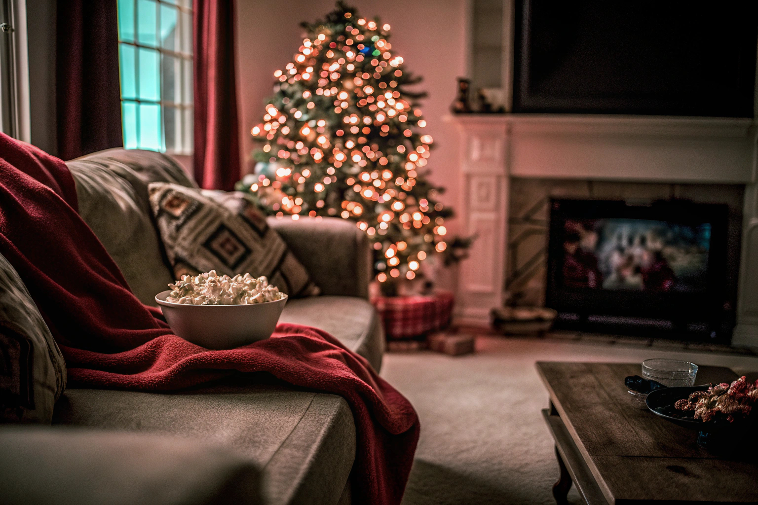 Familie beim Weihnachtsfilmabend