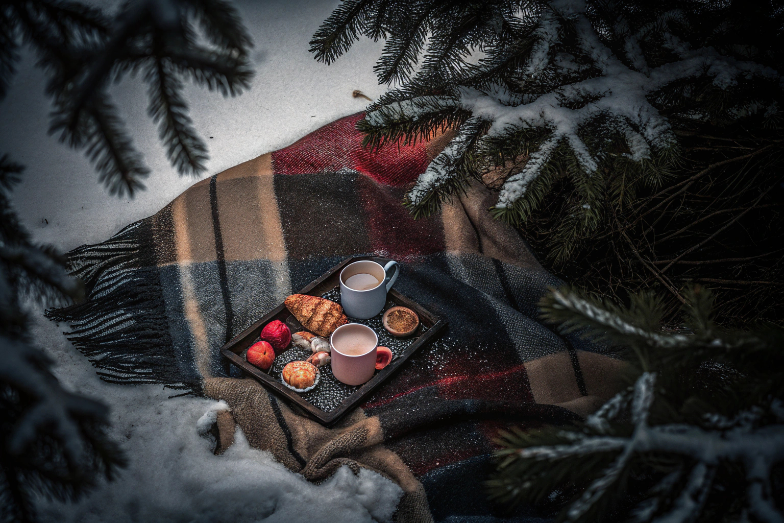 Familie beim Winterpicknick