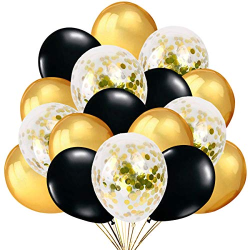 50 Luftballons Gold Schwarz mit Gold Konfetti Ballons