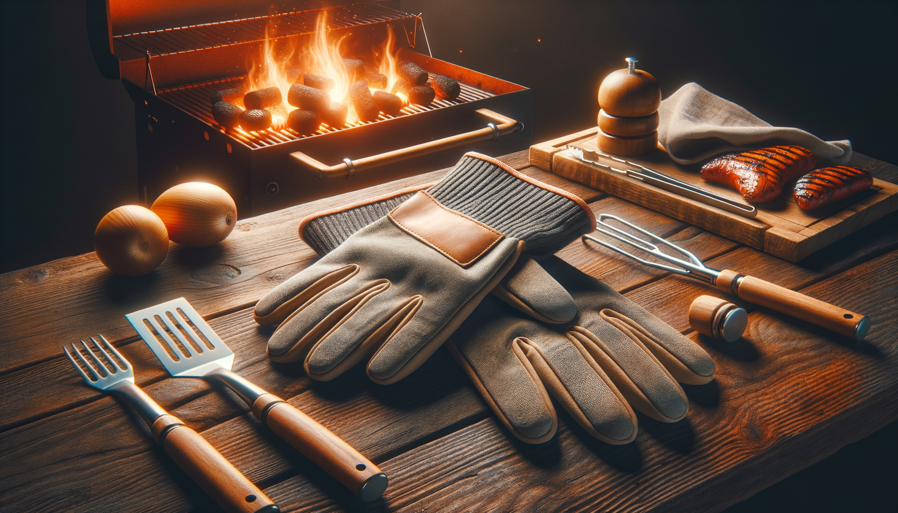 SPGOOD Grillhandschuhe hitzebeständig Grillhandschuh 800 Grad feuerfeste  Handschuhe Kochhandschuhe Backhandschuhe für Küche & Grill BBQ